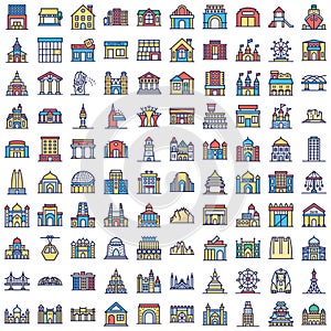 World Landmarks Isolated Vector Icons Set that can easily modify or edit