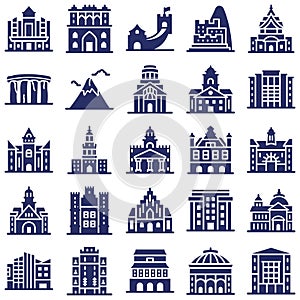 World Landmarks Isolated Vector Icons Set that can easily modify or edit