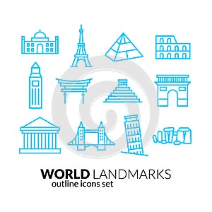 World landmarks outline icons set