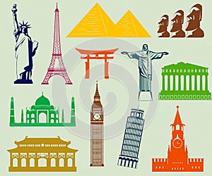 World landmarks silhouettes elements set. Vector