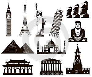 World landmarks silhouettes elements set. Vector