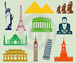 World landmarks silhouettes elements set. Vector