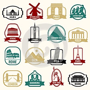 World landmarks. Travel and Tourism. Landmarks icons set. Vector