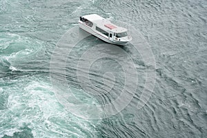 The world largest whirlpools in Naruto Channel and a sightseeing boat