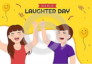 World Laughter Day Illustration with Smile Facial Expression Cute for Web Banner or Landing Page in Flat Cartoon Hand Drawn