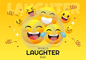 World Laughter Day Illustration with Smile Facial Expression Cute for Web Banner or Landing Page in Flat Cartoon Hand Drawn