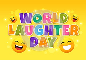 World Laughter Day Illustration with Smile Facial Expression Cute for Web Banner or Landing Page in Flat Cartoon Hand Drawn