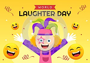 World Laughter Day Illustration with Smile Facial Expression Cute for Web Banner or Landing Page in Flat Cartoon Hand Drawn