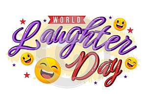 World Laughter Day Illustration with Smile Facial Expression Cute for Web Banner or Landing Page in Flat Cartoon Hand Drawn