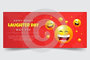 World laughter day May 7th horizontal banner with emoticons illustration