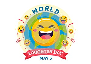 World Laughter Day Vector Illustration on 5 May with Smiley Facial Expression Cute and Happy in Flat Kids Cartoon Background