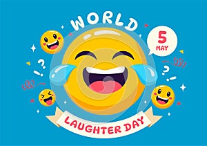 World Laughter Day Vector Illustration on 5 May with Smiley Facial Expression Cute and Happy in Flat Kids Cartoon Background