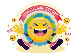 World Laughter Day Vector Illustration on 5 May with Smiley Facial Expression Cute and Happy in Flat Kids Cartoon Background