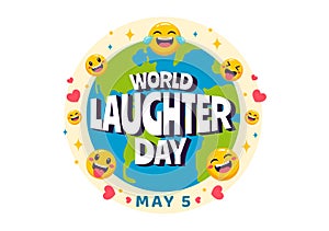 World Laughter Day Vector Illustration on 5 May with Smiley Facial Expression Cute and Happy in Flat Kids Cartoon Background