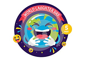 World Laughter Day Vector Illustration on 5 May with Smiley Facial Expression Cute and Happy in Flat Kids Cartoon Background