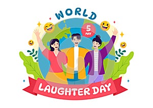 World Laughter Day Vector Illustration on 5 May with Smiley Facial Expression Cute and Happy in Flat Kids Cartoon Background