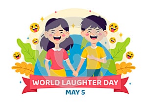 World Laughter Day Vector Illustration on 5 May with Smiley Facial Expression Cute and Happy in Flat Kids Cartoon Background