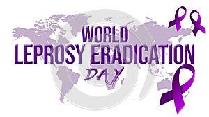 World Leprosy Eradication Day with ribbons and world map for world leprosy eradication Day.