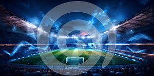 world light soccer game football arena goal sport stadium green. Generative AI.