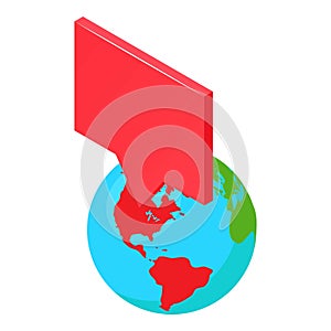 World location icon isometric vector. Planet earth globe with square pin icon