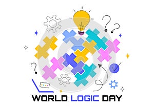 World Logic Day Vector Illustration Featuring Creative Thinking, Analytical Mind, Puzzle, Decision Making, and Smart Brain
