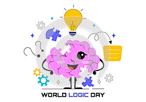 World Logic Day Vector Illustration Featuring Creative Thinking, Analytical Mind, Puzzle, Decision Making, and Smart Brain