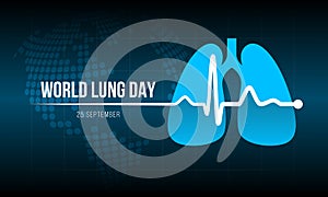 World lung day - white Heart rhythm wave and blue lung sign on dot circle globle world texture background vector design