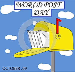 World mail day, vector illustration of a mail box with letters, sky background