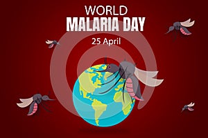 World Malaria day. April 25. Mosquito on Earth illustration poster