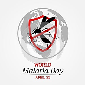 World malaria day banner with stop Mosquito in red Shield Sign and earth background vector design