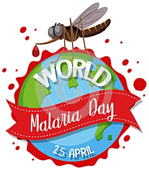 World Malaria Day logo or banner with mosquito standing on the globe