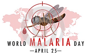World Malaria Day logo or banner with mosquito on world map