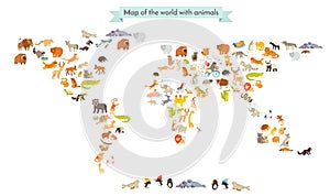 World mammal map silhouettes. Animals world map. on white background