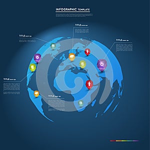 World map with abstract crystal pointers