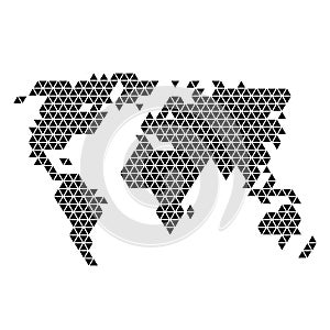 World map abstract schematic from black triangles repeating pattern geometric background with nodes. Vector illustration