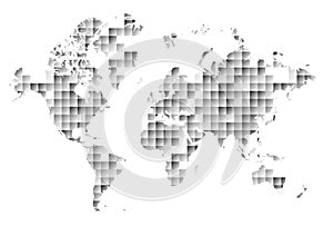World map on abstract triangle and square background