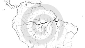 World Map of AMAZON SELVA REGION in SOUTH AMERICA: Amazon River, Brazil, Venezuela. Geographic chart. photo
