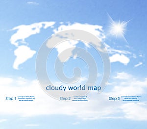 World map as clouds with the sky on the background