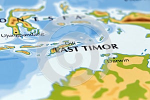 world map or atlas of asia continent and east timor country in close up