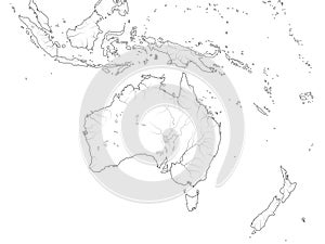 World Map of AUSTRALASIA REGION: Australia, Oceania, Indonesia, Polynesia, Pacific Ocean. Geographic chart. photo