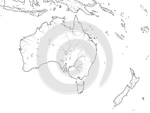 World Map of AUSTRALIA CONTINENT: Australia, New Zealand, Oceania, Pacific Ocean. Geographic chart.