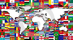 World map in background of World flags