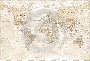 World Map - Beige Light Vintage Political - Vector Detailed Illustration