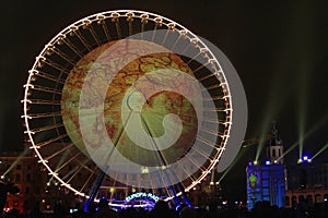 World map on the big Wheel on Place Bellecour