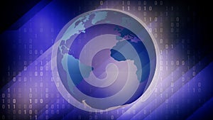 World map of binary globe rectangles exploring cyber crime, global network, and digital security in digital world of technology