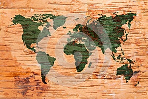 World map on birch cork