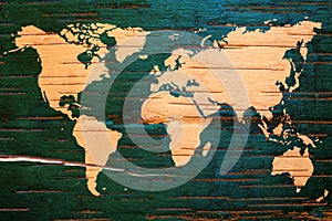 World map on birch cork