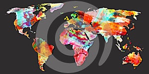 World map on black background with texture design photo