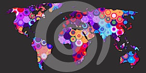 World map on black background with texture design photo