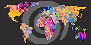 World map on black background with texture design photo